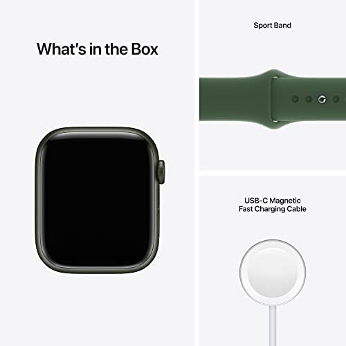 Apple Watch Series 7 [GPS 45 ממ] שעון חכם עם מארז אלומיניום ירוק עם פס קלובר ספורט. גשש כושר, אפליקציות